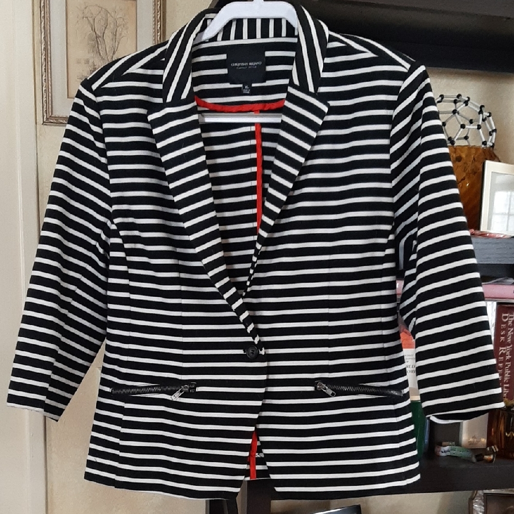 Christian Siriano Black & White Striped Women’s Knit Blazer Sz XL